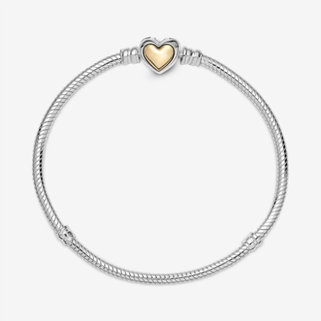Domed Golden Heart Clasp Snake Chain Bracelet Pandora