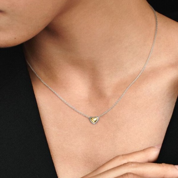 Domed Golden Heart Collier Necklace Pandora