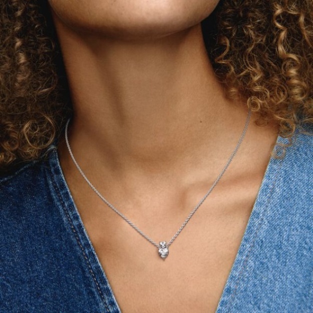 Double Heart Pendant Sparkling Collier Necklace Pandora
