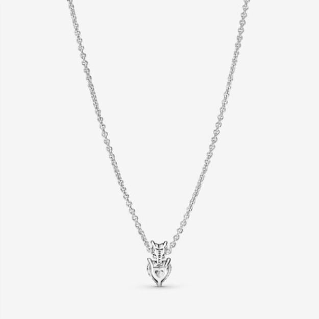 Double Heart Pendant Sparkling Collier Necklace Pandora