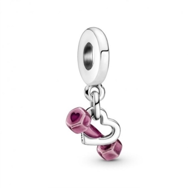 Dumbbell  Heart Dangle Charms Pandora