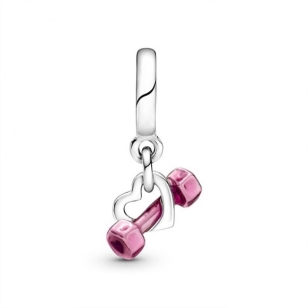 Dumbbell  Heart Dangle Charms Pandora