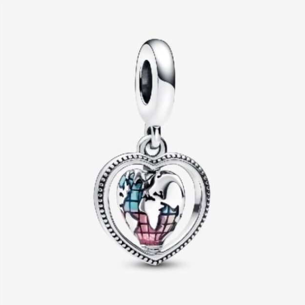 Family Spinning Heart Globe Dangle Charms Pandora