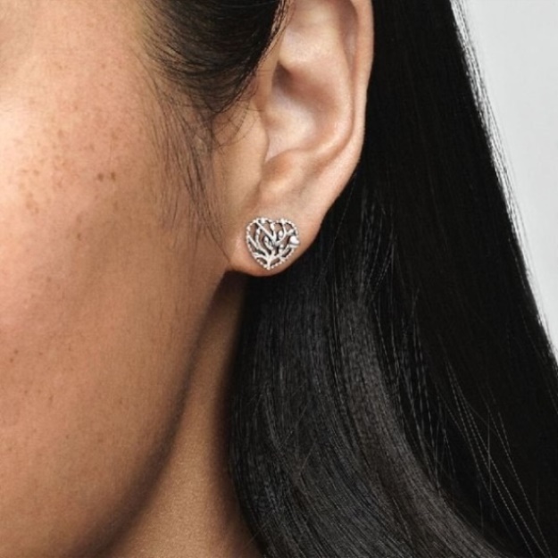Family Tree Heart Stud Earrings Pandora