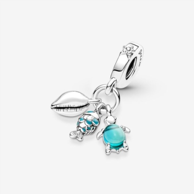Fish Sea Turtle Conch Triple Dangle Charm Pandora