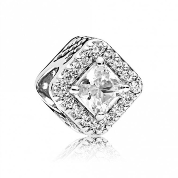 Geometric Radiance Square Sparkle Halo Charm Pandora