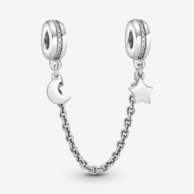 Half Moon  Star Safety Chain Charm Pandora