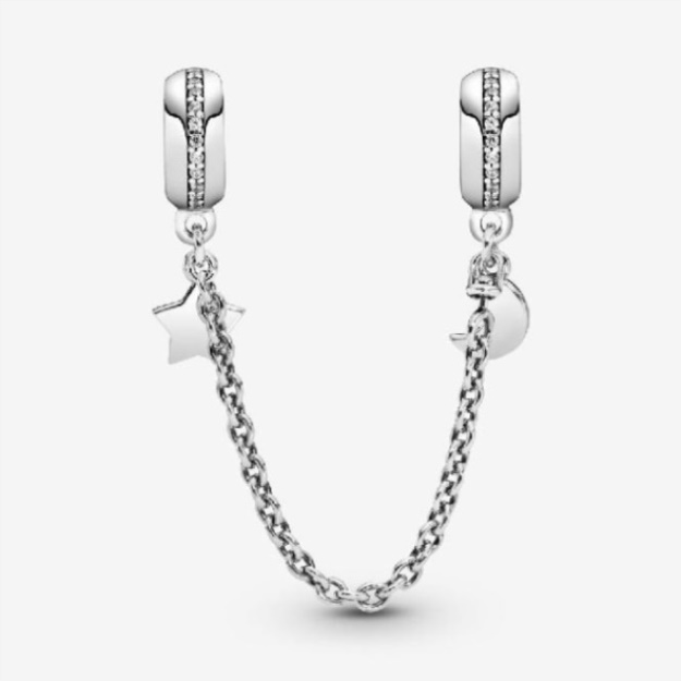 Half Moon  Star Safety Chain Charm Pandora