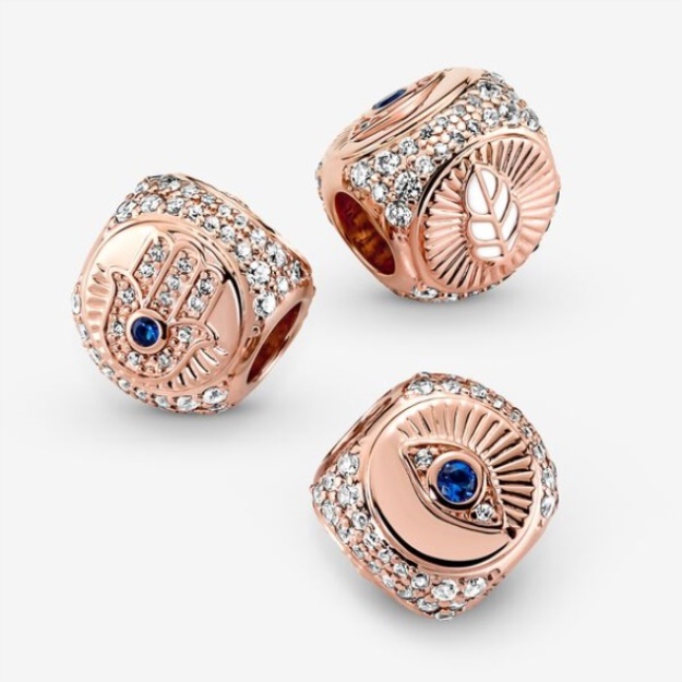 Hamsa All-Seeing Eye Feather Three-Sided Charm Pandora