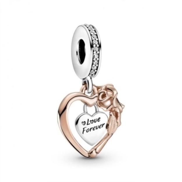Heart  Rose Flower Dangle Charms Pandora