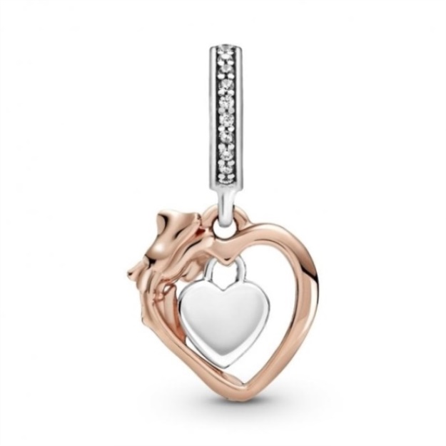 Heart  Rose Flower Dangle Charms Pandora