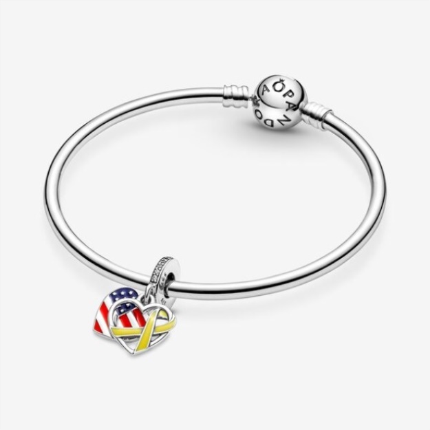 Heart Flag Remembrance Ribbon Double Dangle Charm Pandora