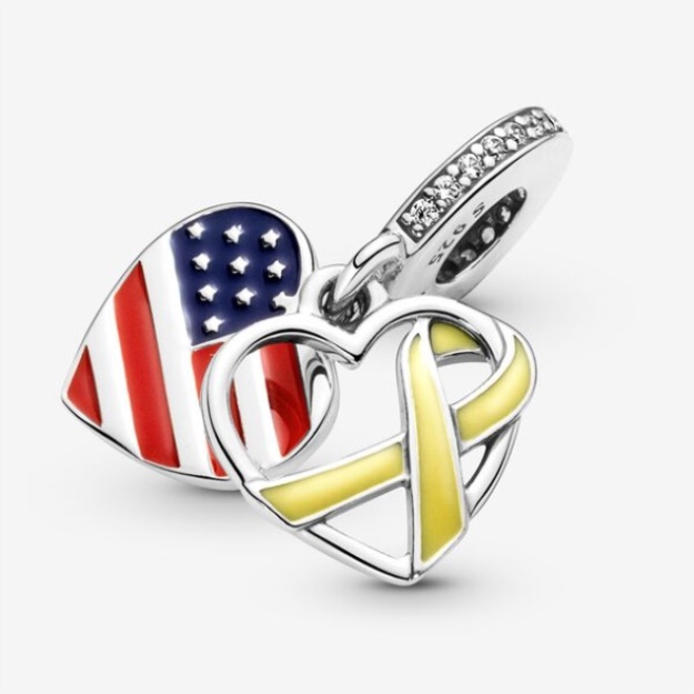 Heart Flag Remembrance Ribbon Double Dangle Charm Pandora