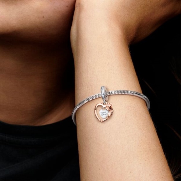 Heart Rose Flower Dangle Charm Pandora