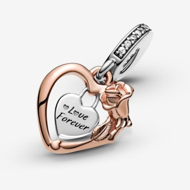 Heart Rose Flower Dangle Charm Pandora