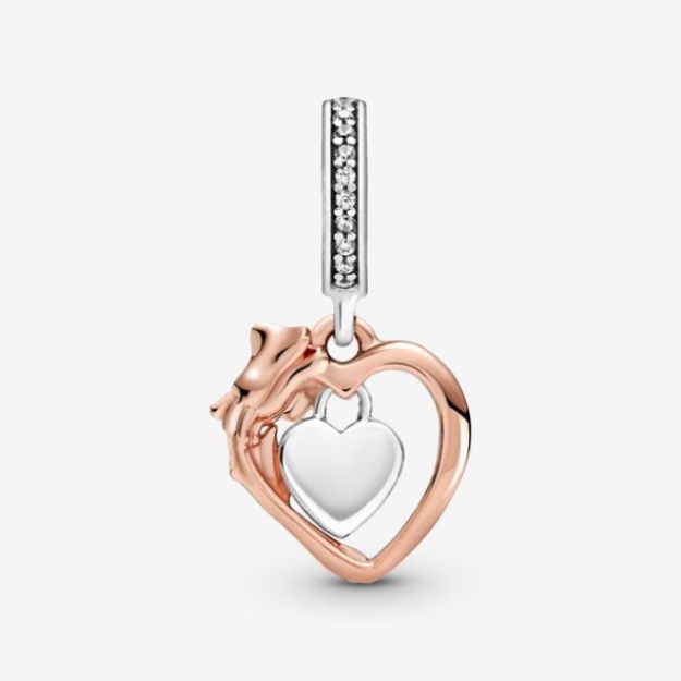 Heart Rose Flower Dangle Charm Pandora