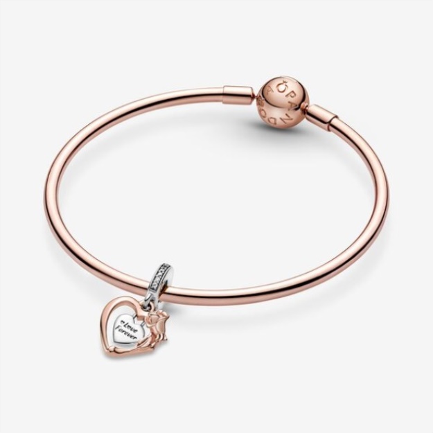 Heart Rose Flower Dangle Charm Pandora