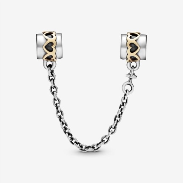 Hearts Safety Chain Charm-Final Sale Pandora Two-Tone