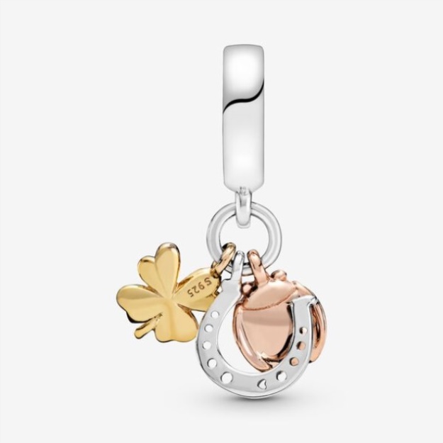 Horseshoe Clover Ladybird Dangle Charm Pandora Tri-Tone