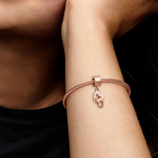 Interlocking Hearts Dangle Charm Pandora Rose Gold Plated