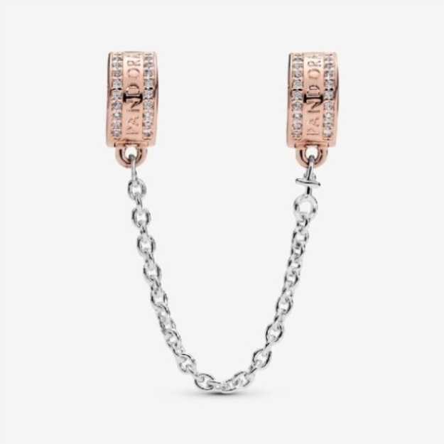 Logo Rose Safety Chain Clip Charm Pandora