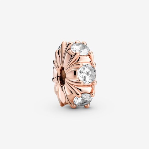 Long Pronged Sparkling Clip Charm Pandora Rose Gold Plated