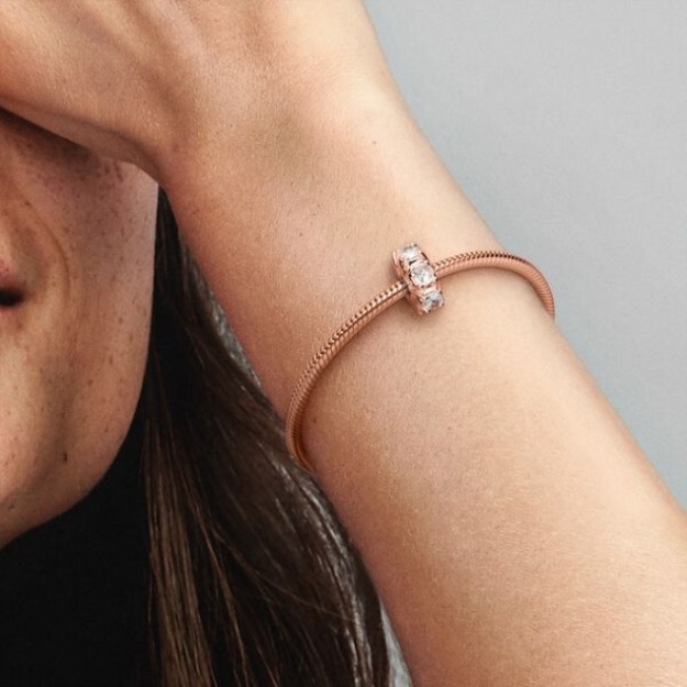 Long Pronged Sparkling Clip Charm Pandora Rose Gold Plated