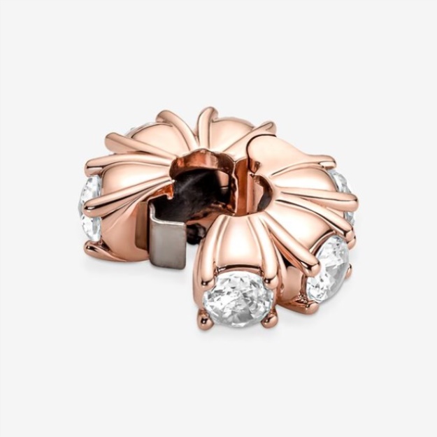 Long Pronged Sparkling Clip Charm Pandora Rose Gold Plated