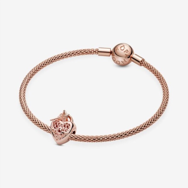 Love You Heart Padlock Charm Pandora Rose Gold Plated