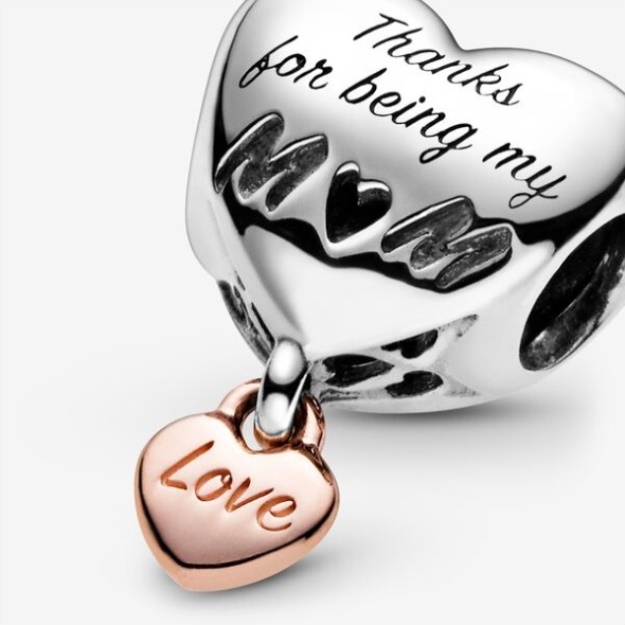 Love You Mom Heart Charm Pandora Two-Tone