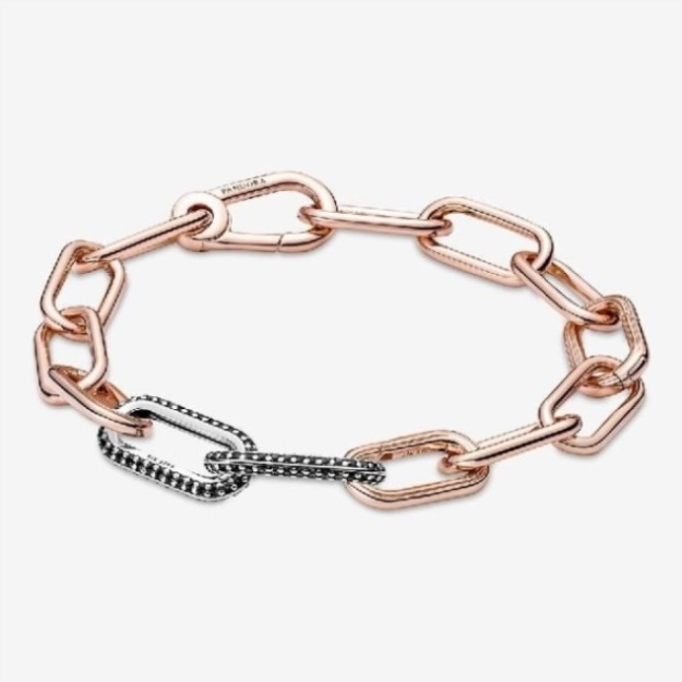 ME Styling Silver Black Pave Double Chain Link Pandora
