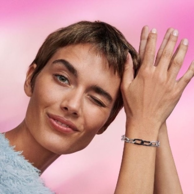 ME Styling Silver Black Pave Double Chain Link Pandora