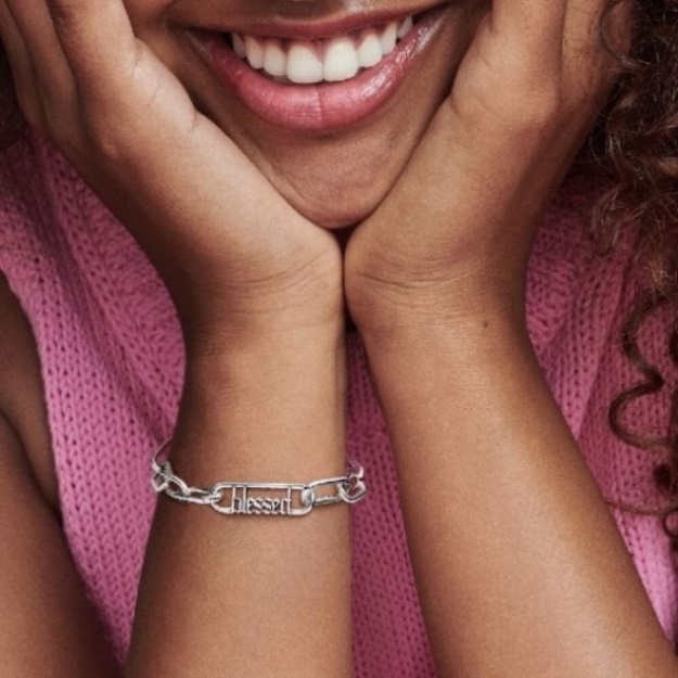ME Styling Silver Blessed Word Chain Link Pandora
