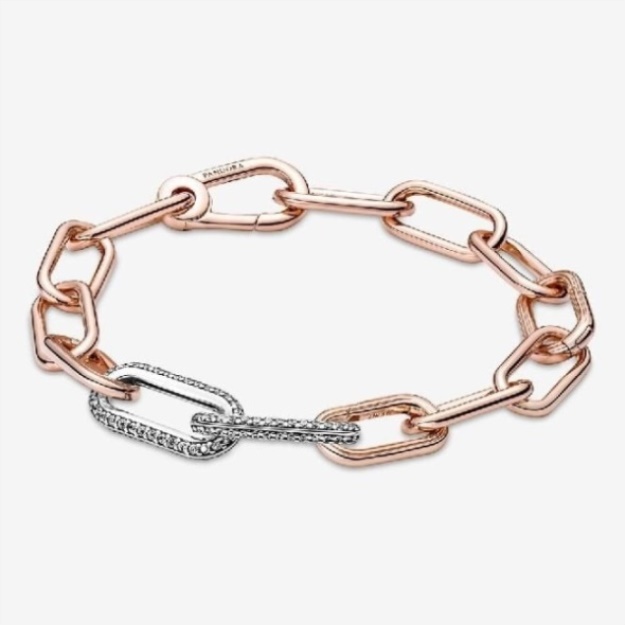 ME Styling Silver White Pave Double Chain Link Pandora