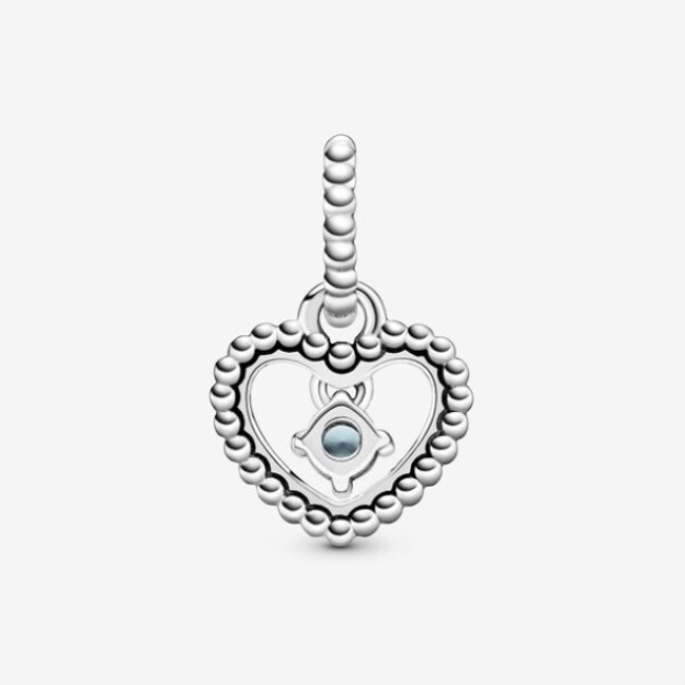March Aqua Blue Beaded Heart Dangle Charm Pandora