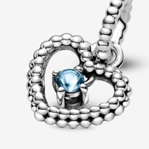 March Aqua Blue Beaded Heart Dangle Charm Pandora