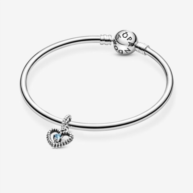 March Aqua Blue Beaded Heart Dangle Charm Pandora