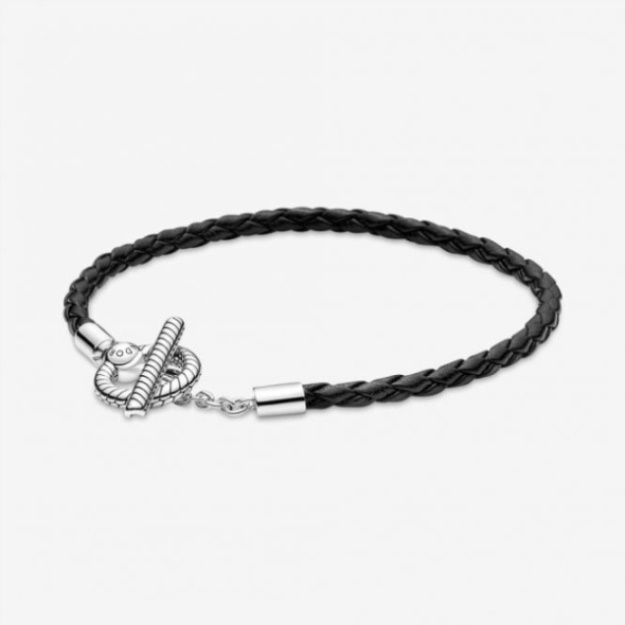 Moments Braided Leather T-Bar Bracelet Pandora