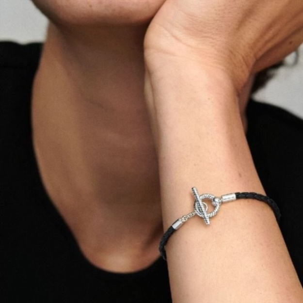 Moments Braided Pandora Leather T-Bar Bracelet