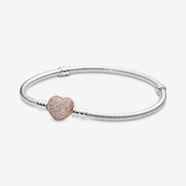 Moments Brand Pandora Pave Heart Clasp Snake Chain Bracelet