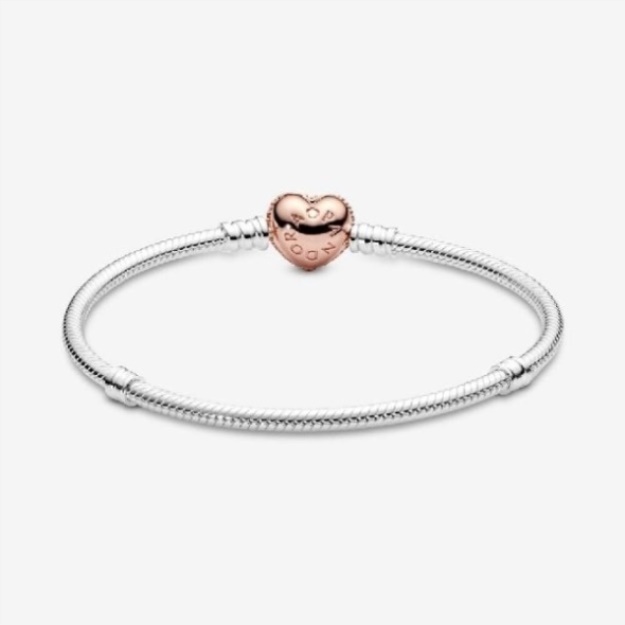 Moments Brand Pandora Pave Heart Clasp Snake Chain Bracelet