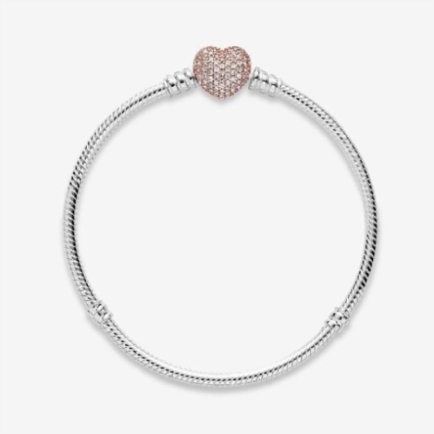 Moments Brand Pandora Pave Heart Clasp Snake Chain Bracelet