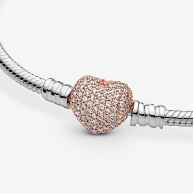 Moments Brand Pandora Pave Heart Clasp Snake Chain Bracelet