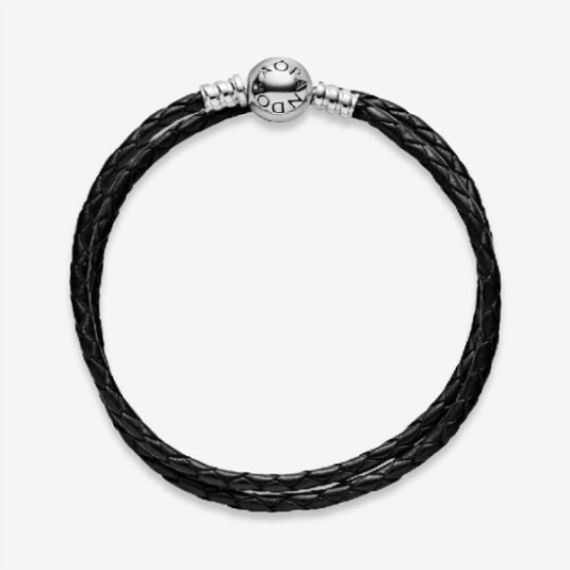 Moments Double Black Leather Bracelet Pandora