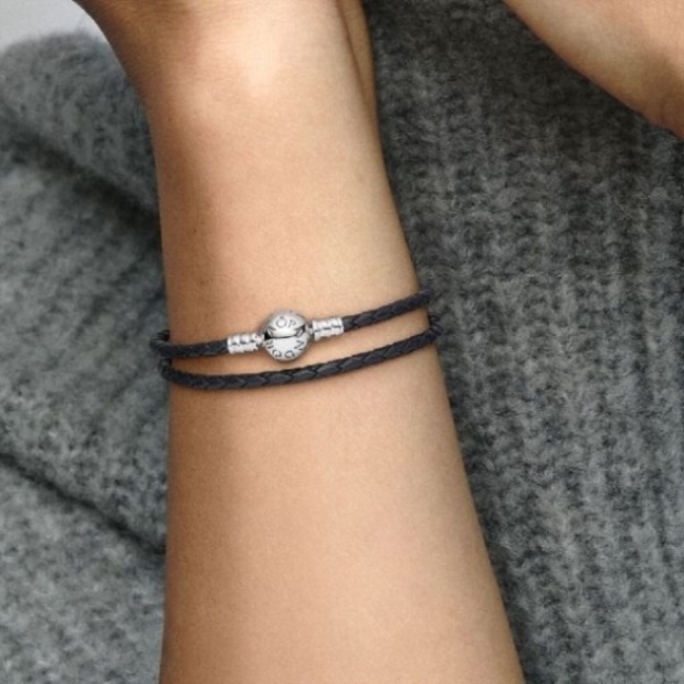 Moments Double Black Leather Bracelet Pandora