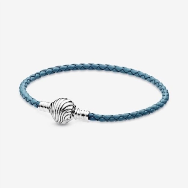 Moments Pandora Seashell Clasp Turquoise Braided Leather Bracelet