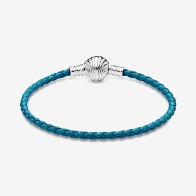 Moments Pandora Seashell Clasp Turquoise Braided Leather Bracelet