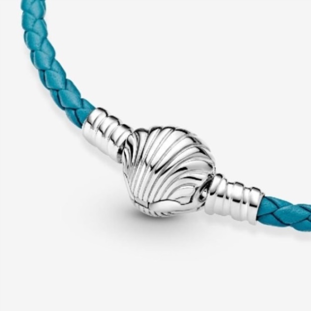 Moments Pandora Seashell Clasp Turquoise Braided Leather Bracelet