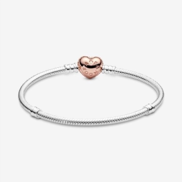 Moments Pave Heart Clasp Snake Chain Bracelet Pandora