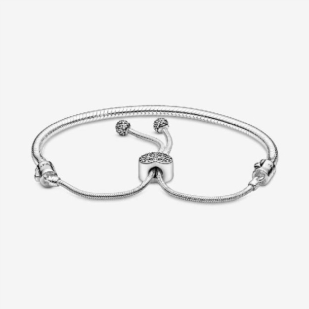 Moments Pave Heart Clasp Snake Chain Slider Bracelet Pandora